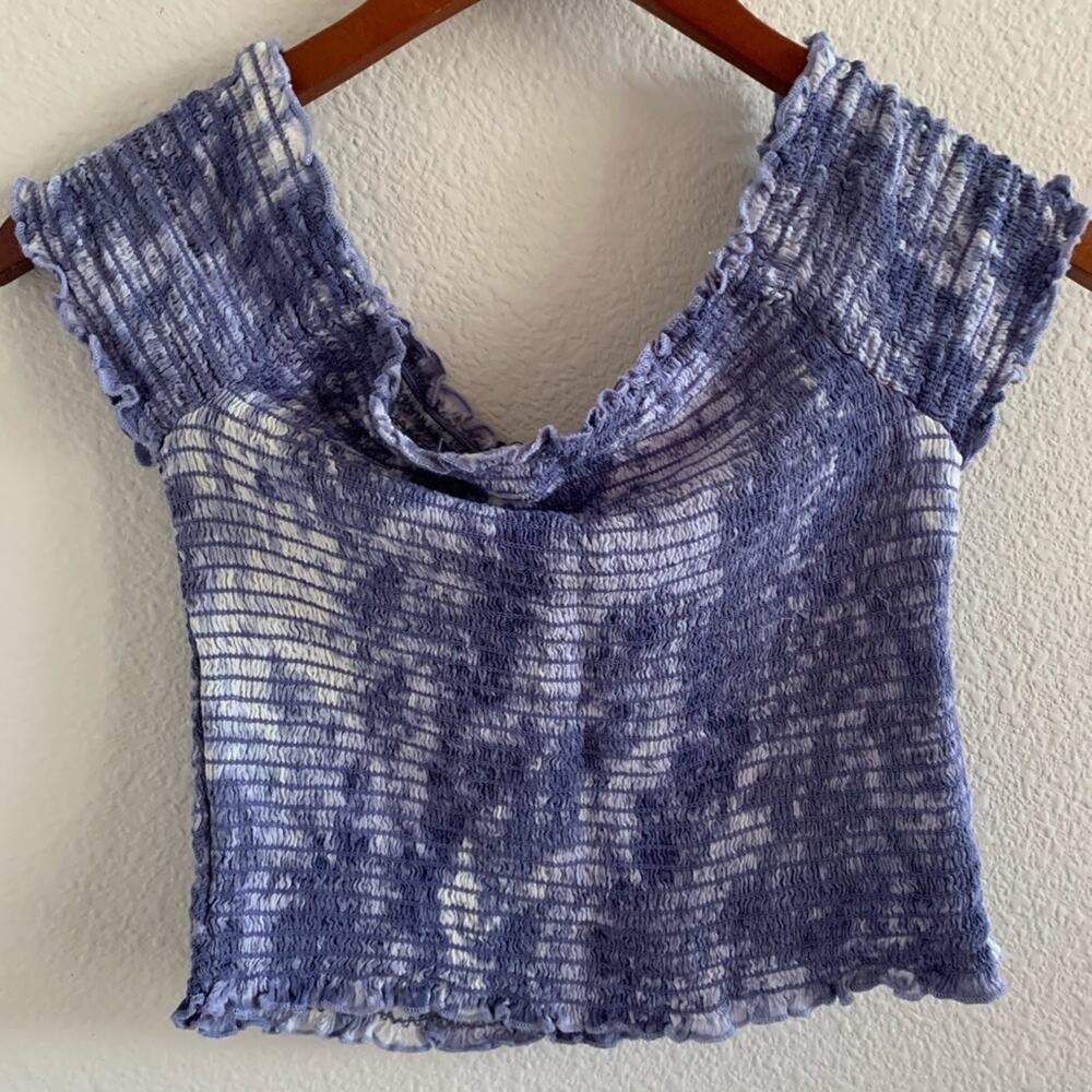Kendall & Kylie Marble Tie Dye Crop Stretch Top Smocked Medium Purple Acid Wash